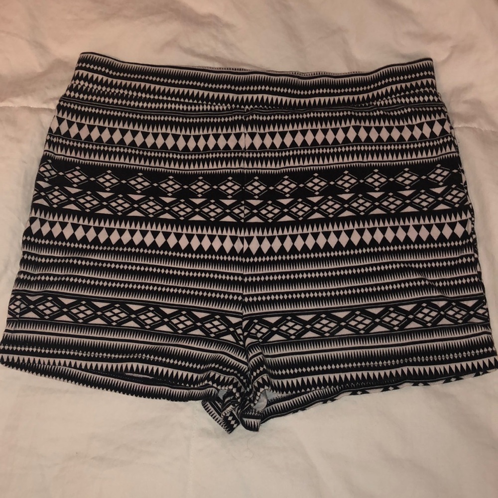 Black and white high waisted tribal shorts